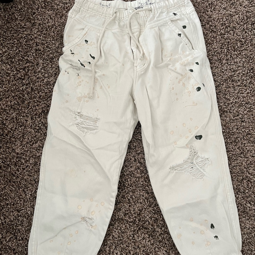 Free People Cream Paint Work Pants